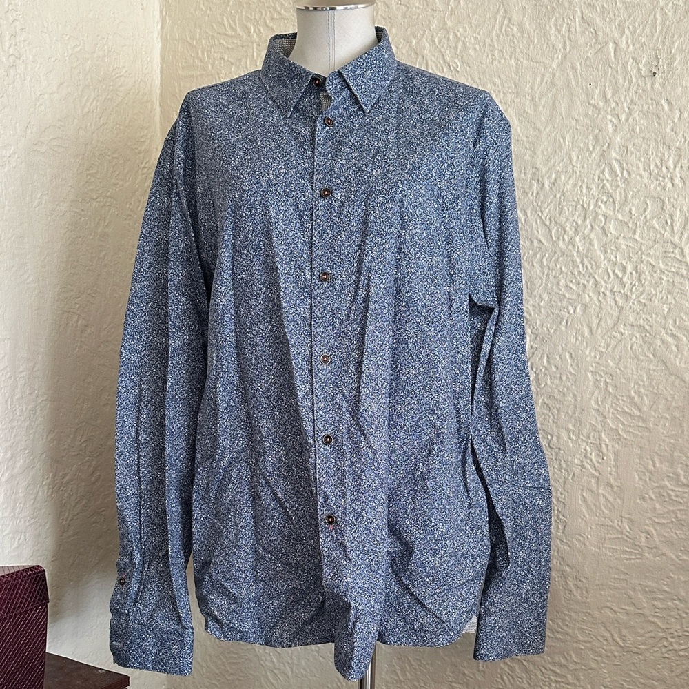 Ted Baker Blue Floral Button Down Contrasting Cuffs Dress Shirt 7
